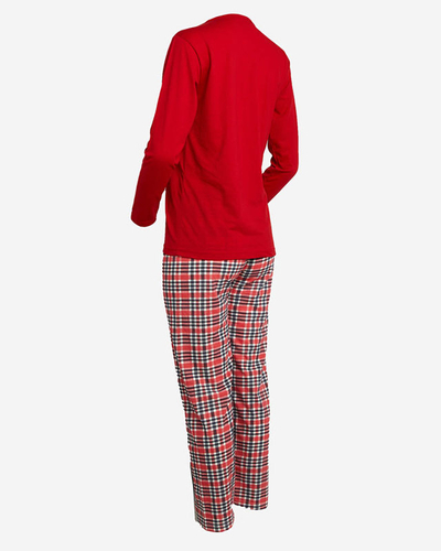 Pijama roșie de damă din 2 piese cu om de zăpadă- Îmbrăcăminte