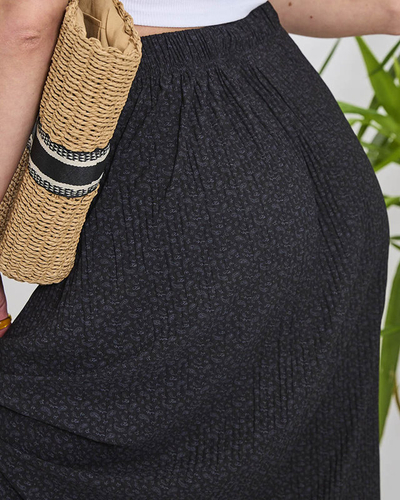Fustă midi plisată negru cu model pentru femei - Îmbrăcăminte
