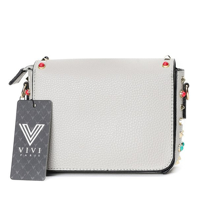 Mała torebka na ramię w kolorze szarym z ozdobami - Torebki