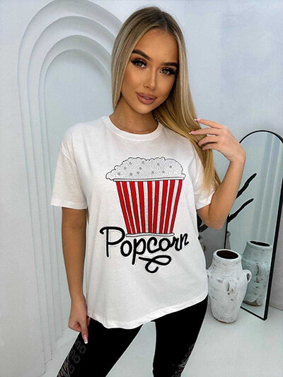 Royalfashion Tricou pentru femei cu imprimeu și zirconii
