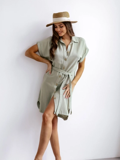Rochie mini Royalfashion pentru femei, cu mâneci scurte și o curea cu închidere cu buton