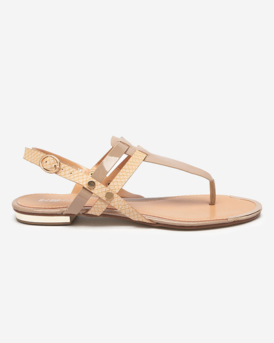 OUTLET Sandale de damă bej, șlapi lăcuți cu imprimare Abika-Footwear