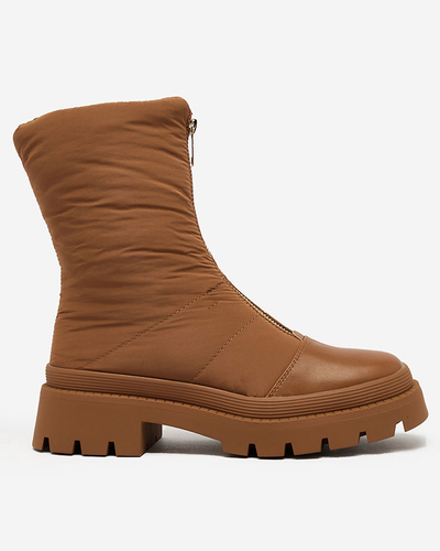 Royalfashion Cizme cu toc plat Tainve pentru femei, de culoare camel