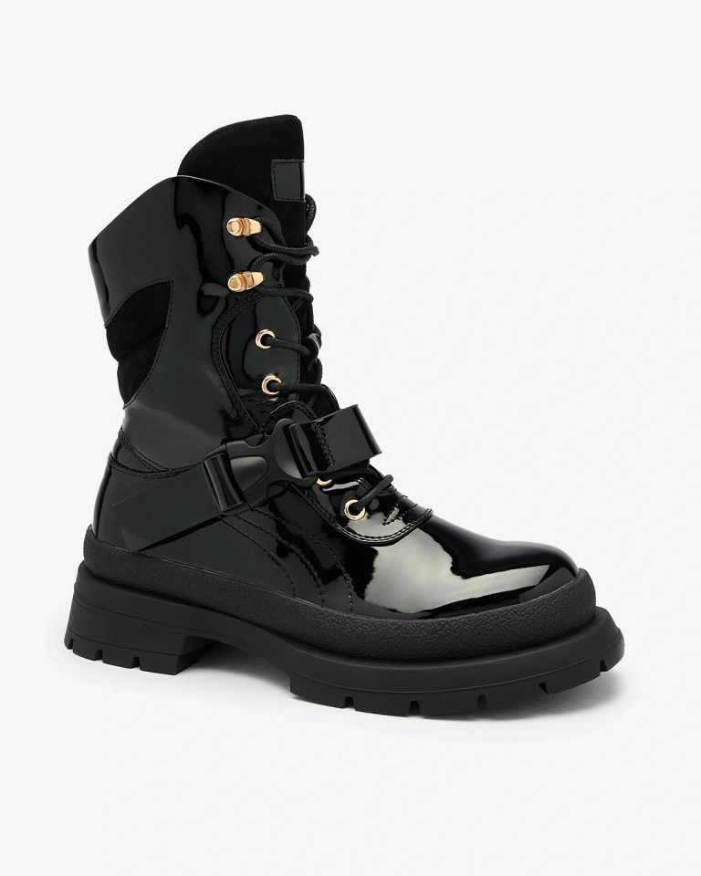 Royalfashion Cizme lăcuite de damă, negru Setogy