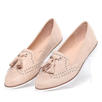 Beżowe lordsy nabite dżetami Tegan- Obuwie