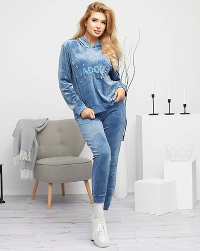 Set trening dama albastru cu imprimeu si perle - Imbracaminte