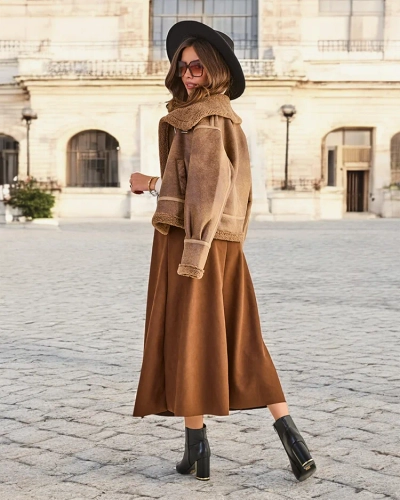 Fusta midi pentru femei Royalfashion a' la piele intoarsa