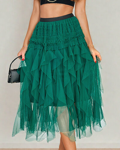 Royalfashion Fustă midi cu două straturi pentru femei