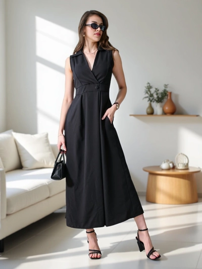 Rochie fără mâneci Royalfashion pentru femei cu guler înfășurat Bizness