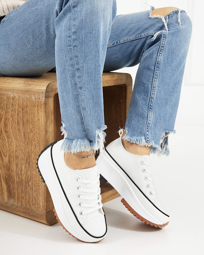 OUTLET Tenisori albi de dama pe platforma Treminso - Incaltaminte