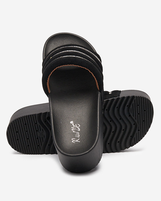 OUTLET Papuci negri de dama pe platforma Sunavi. Încălţăminte