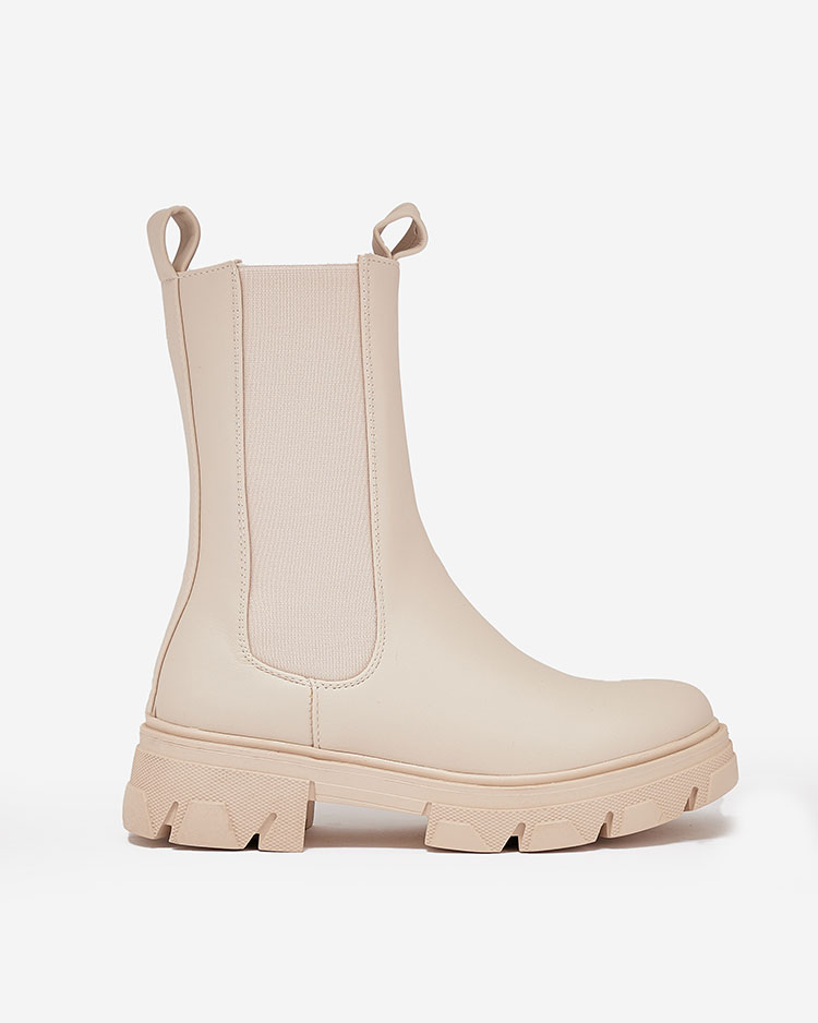 Royalfashion Cizme cu toc înalt plat pentru femei, în ecru Vedita