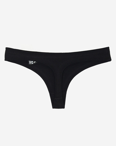Tanga de dama din bumbac negru cu broderie - Lenjerie intima