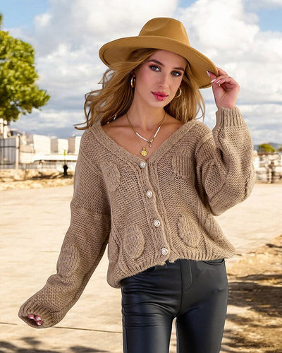 Royalfashion Pulover tricotat pentru femei cu nasturi