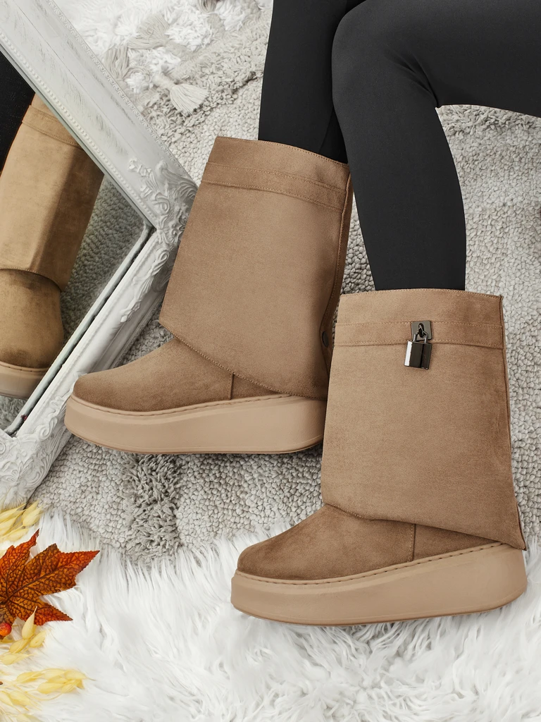 Cizme scurte tip snowboots pentru femei cu parte superioară detașabilă Elizze