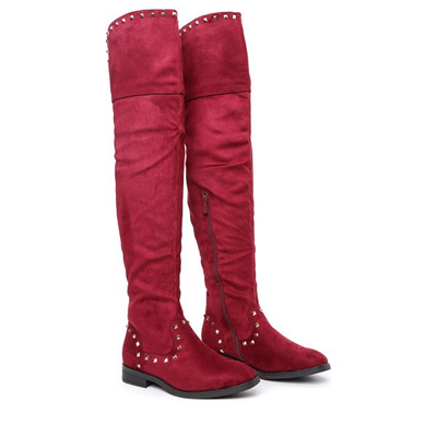 Bordowe, długie kozaki Lucette- Obuwie