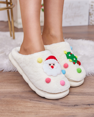 Royalfashion Papuci de Crăciun pentru femei, de culoare albă Fertemse