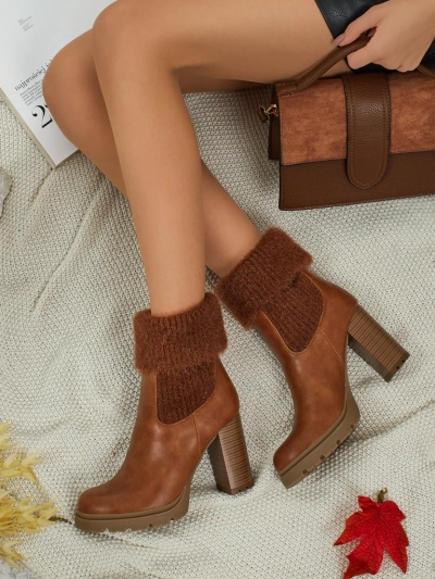 Botine de damă din piele ecologică cu tricot Tirave