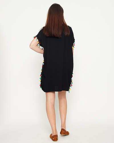 Tunica neagra de vara de dama de plaja cu franjuri - Imbracaminte