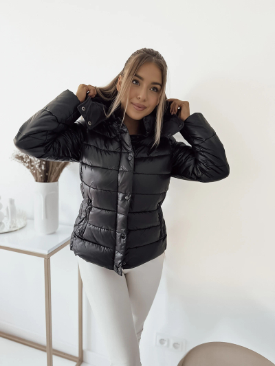 Royalfashion Jachetă matlasată neagră pentru femei cu glugă