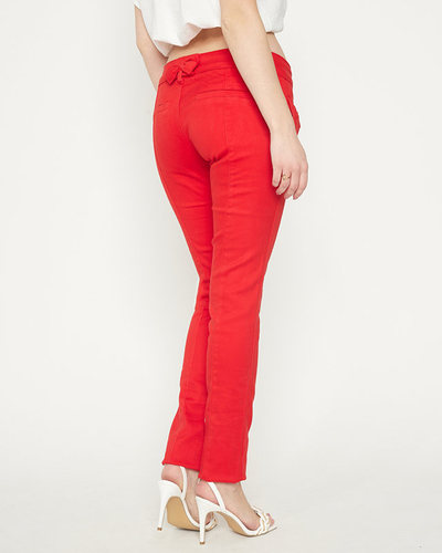 Pantaloni de damă, roșii, cu talie joasă - Îmbrăcăminte
