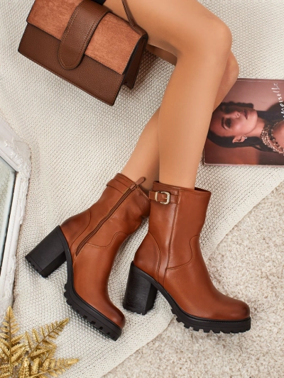 Botine de damă din piele ecologică cu toc gros Sylvarra