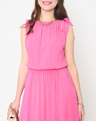 Rochie de dama fuchsia cu bretele cu buzunare - Imbracaminte