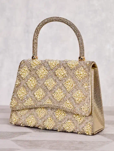 Royalfashion Mică geantă de mână pentru femei cu strasuri și perle