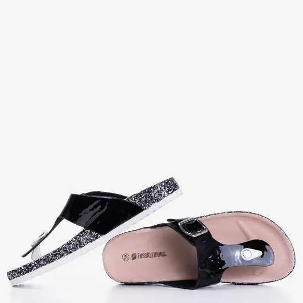 OUTLET Flip-flops negri a'la cu cataramă Lowra - Pantofi