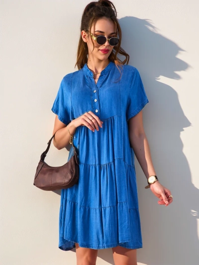 Rochie de tip tunică pentru femei Royalfashion cu guler cu fermoar, tip denim