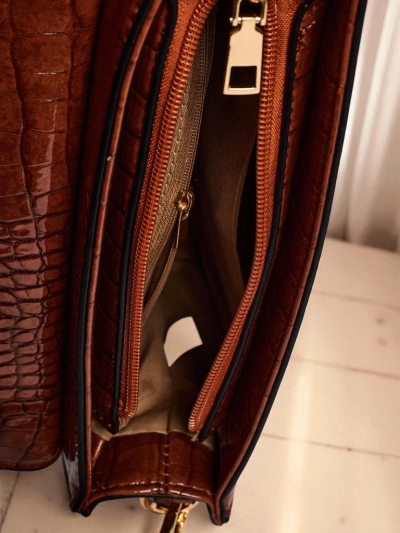 Aurelia Elegante Camel - Mini geantă de damă din piele întoarsă și lăcuită Venezia Classico