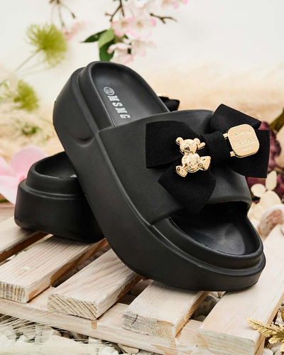 Royalfashion Șlapi de cauciuc pentru femei cu fundiță decorativă Apis