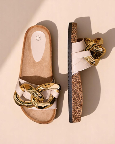 Papuci de damă bej cu decor Sofig-Footwear