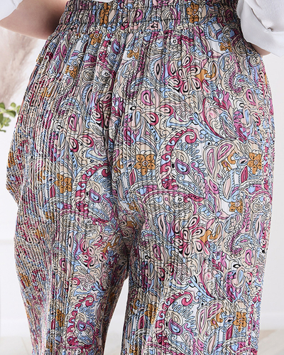 Pantaloni cu model cu picioare largi pentru femei, de culoare crem- Îmbrăcăminte