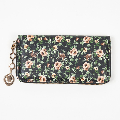 Portofel mare de dama negru cu model floral - Accesorii
