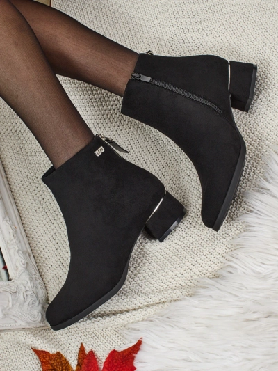 Botine de damă din piele ecologică întoarsă cu toc gros Arshinea