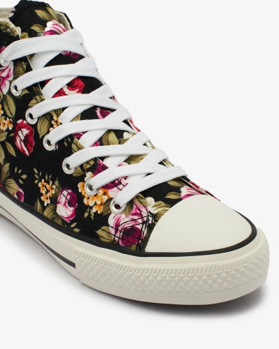 Royalfashion Adidași înalți negri de damă cu model floral Soxic