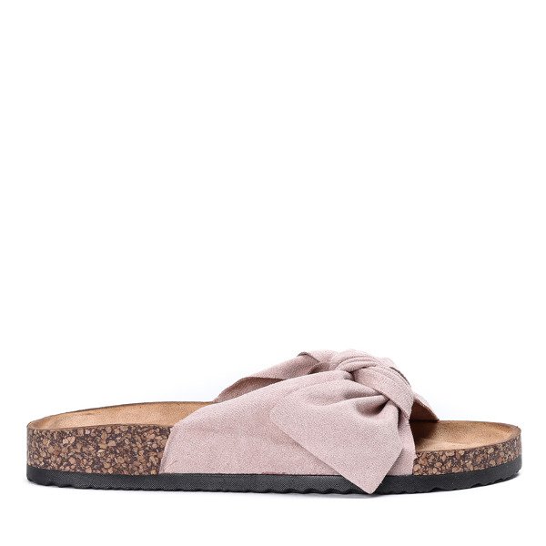 Różowe klapki z kokardką Irmina - Obuwie