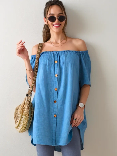 Bluză din bumbac pentru femei Royalfashion în stil spaniol cu butoane decorative