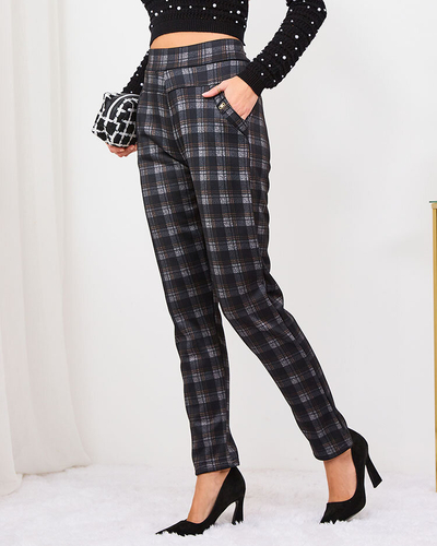 Royalfashion Pantaloni treggings cu carouri izolate pentru femei gri-maro