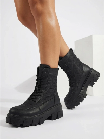 Botine de damă Solvi cu șireturi din piele ecologică