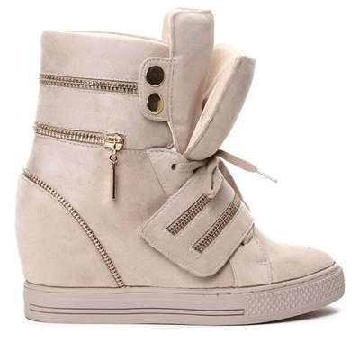 Beżowe sneakersy na krytym koturnie z suwakami Erica- Obuwie