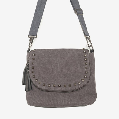 Geantă de mână gri cu ornamente - Genti de mână