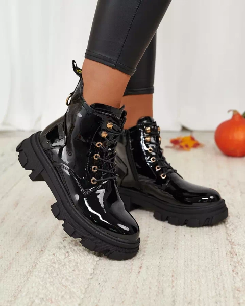 Royalfashion Cizme de femeie izolate pentru bagger negru lăcuit Setogia