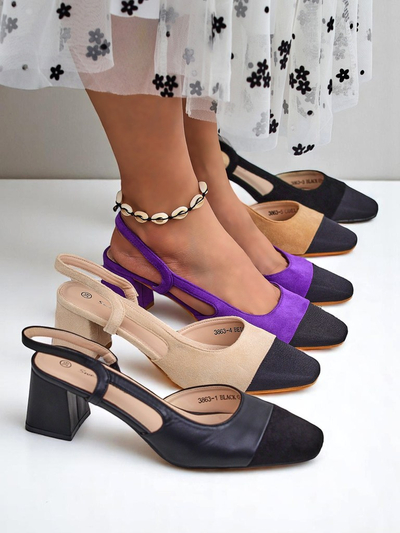 Royalfashion Zapatos de salón de tacón bajo con adorno en la puntera Eleganzo para mujer