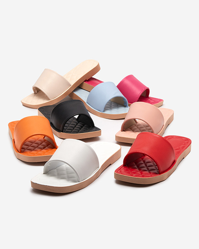 Papuci de damă din piele ecologică portocalie cu inserție Parekis matlasată - Încălțăminte