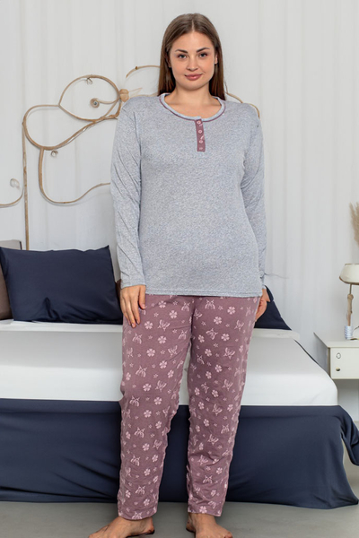 Royalfashion Pijamale din bumbac pentru femei, 2 piese, model fluture, MĂRIME PLUS