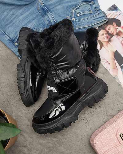 Cizme de zăpadă pentru femei cu talpă plată, de culoare neagră Sapollo- Footwear