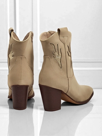 Botine cowboy de damă cu toc și inserții decorative Cendria