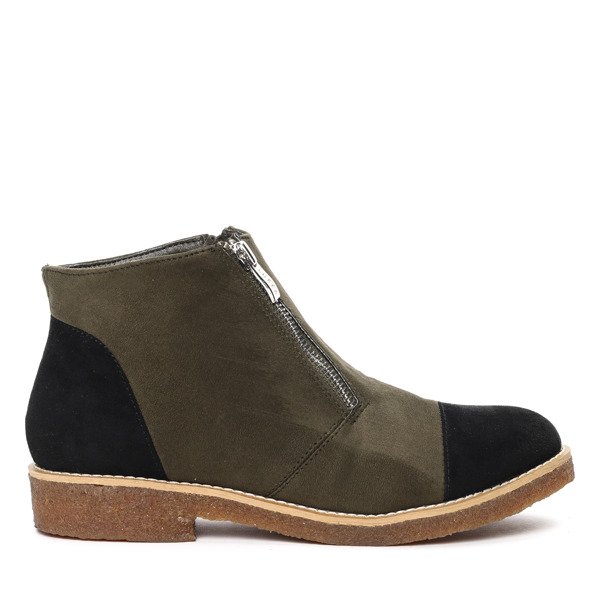 Zielono-czarne botki z suwakami Emilie- Obuwie